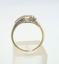 Load image into Gallery viewer, 6113 Vintage: 9ct Gold Emeralds Trilogy Diamonds Dress Ring