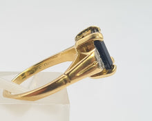 Load image into Gallery viewer, 6112 Vintage: 18ct Gold Emerald Cut Royal Blue Sapphire Diamonds Dress Ring