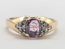 Load image into Gallery viewer, 6268 Vintage: 9ct Gold Pink Sapphire 12 Diamonds Dress Ring