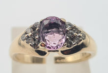 Load image into Gallery viewer, 6268 Vintage: 9ct Gold Pink Sapphire 12 Diamonds Dress Ring