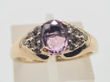 Load image into Gallery viewer, 6268 Vintage: 9ct Gold Pink Sapphire 12 Diamonds Dress Ring