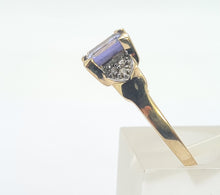 Load image into Gallery viewer, 8232: Vintage; 9ct Gold Emerald cut Tanzanite Diamonds Dress; Ring- lovely cut and colour