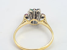 Load image into Gallery viewer, 6233 Vintage: 18ct Gold Rubies, Sapphires, Emeralds Diamond "Snowflake" Ring-From 1984