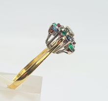 Load image into Gallery viewer, 6233 Vintage: 18ct Gold Rubies, Sapphires, Emeralds Diamond "Snowflake" Ring-From 1984