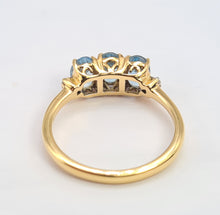 Load image into Gallery viewer, 6127: Vintage: 18ct Gold Blue Aquamarines Baguette Cut Diamonds Dress Ring- eye candy