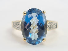 Load image into Gallery viewer, 6232 Vintage: 9ct Gold Large Ocean Blue Spinel Diamonds Cocktail Ring