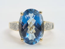Load image into Gallery viewer, 6232 Vintage: 9ct Gold Large Ocean Blue Spinel Diamonds Cocktail Ring