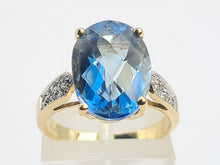 Load image into Gallery viewer, 6232 Vintage: 9ct Gold Large Ocean Blue Spinel Diamonds Cocktail Ring