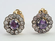 Load image into Gallery viewer, 6226 Vintage: Rare, Large 9ct Gold Alexandrite & White Sapphires Clip-On Earrings