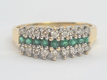 Load image into Gallery viewer, 6096: Vintage 18ct Gold 9 Emeralds 18 Diamonds Tiered Cluster Ring- fabulous, natural sparkle