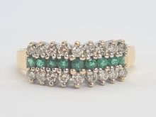 Load image into Gallery viewer, 6096: Vintage 18ct Gold 9 Emeralds 18 Diamonds Tiered Cluster Ring- fabulous, natural sparkle