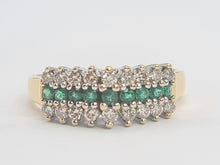 Load image into Gallery viewer, 6096: Vintage 18ct Gold 9 Emeralds 18 Diamonds Tiered Cluster Ring- fabulous, natural sparkle