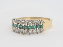 Load image into Gallery viewer, 6096: Vintage 18ct Gold 9 Emeralds 18 Diamonds Tiered Cluster Ring- fabulous, natural sparkle