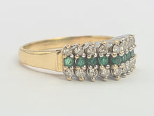 Load image into Gallery viewer, 6096: Vintage 18ct Gold 9 Emeralds 18 Diamonds Tiered Cluster Ring- fabulous, natural sparkle