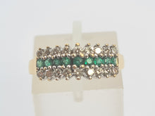 Load image into Gallery viewer, 6096: Vintage 18ct Gold 9 Emeralds 18 Diamonds Tiered Cluster Ring- fabulous, natural sparkle