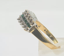 Load image into Gallery viewer, 6096: Vintage 18ct Gold 9 Emeralds 18 Diamonds Tiered Cluster Ring- fabulous, natural sparkle