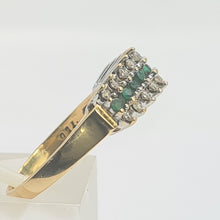 Load image into Gallery viewer, 6096: Vintage 18ct Gold 9 Emeralds 18 Diamonds Tiered Cluster Ring- fabulous, natural sparkle