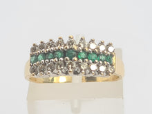Load image into Gallery viewer, 6096: Vintage 18ct Gold 9 Emeralds 18 Diamonds Tiered Cluster Ring- fabulous, natural sparkle