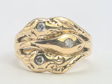 Load image into Gallery viewer, 6109 Vintage: Statement 9ct Gold Diamonds Three Heads Snake Ring