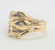 Load image into Gallery viewer, 6109 Vintage: Statement 9ct Gold Diamonds Three Heads Snake Ring