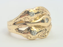 Load image into Gallery viewer, 6109 Vintage: Statement 9ct Gold Diamonds Three Heads Snake Ring