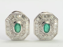 Load image into Gallery viewer, 6097: Vintage: 18ct White Gold Art Deco Style Emeralds Diamonds Earrings- Thrilling