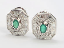 Load image into Gallery viewer, 6097: Vintage: 18ct White Gold Art Deco Style Emeralds Diamonds Earrings- Thrilling