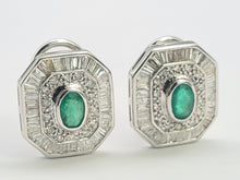 Load image into Gallery viewer, 6097: Vintage: 18ct White Gold Art Deco Style Emeralds Diamonds Earrings- Thrilling