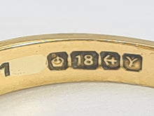 Load image into Gallery viewer, 6099:  Vintage: 18ct Gold Blue Aquamarine Twin Diamonds Dress Ring- From 1973