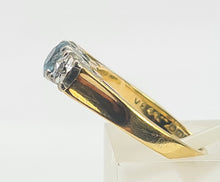 Load image into Gallery viewer, 6099:  Vintage: 18ct Gold Blue Aquamarine Twin Diamonds Dress Ring- From 1973