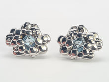 Load image into Gallery viewer, 8301: Vintage: Heavy; 9ct White Gold Blue Topaz Diamonds "Naturalistic" Earrings