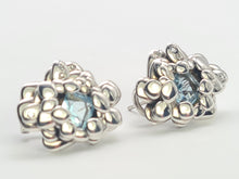 Load image into Gallery viewer, 8301: Vintage: Heavy; 9ct White Gold Blue Topaz Diamonds "Naturalistic" Earrings