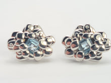 Load image into Gallery viewer, 8301: Vintage: Heavy; 9ct White Gold Blue Topaz Diamonds "Naturalistic" Earrings
