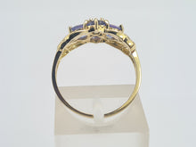 Load image into Gallery viewer, 6229 Vintage; 9ct Gold Blue Tanzanites Round Cut Diamonds Dress Ring