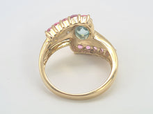 Load image into Gallery viewer, 6265 Vintage: 9ct Gold Pink & Green Sapphires Blue Zircon Cocktail Ring
