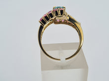 Load image into Gallery viewer, 6265 Vintage: 9ct Gold Pink & Green Sapphires Blue Zircon Cocktail Ring