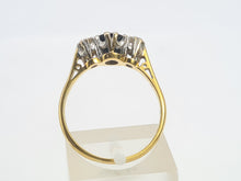 Load image into Gallery viewer, 2910: Vintage: 18ct Gold French Blue Sapphire Round Cut Diamonds Ring- "Three stone straight"