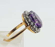 Load image into Gallery viewer, 6284 Vintage: 18ct Gold Vibrant Lilac Amethyst 16 Diamonds Dress Ring