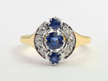 Load image into Gallery viewer, 6184 Antique: 18ct Gold Art Deco Cornflower Blue Sapphires Diamonds Geometric Set Ring