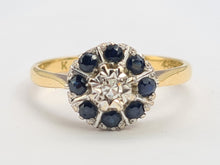 Load image into Gallery viewer, 6255 Vintage: 18ct Gold Diamond Blue Sapphires Daisy Ring