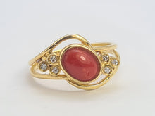 Cargar imagen en el visor de la galería, 0372: Vintage; 18ct Gold "carbuncle" Red Agate Diamonds Dress Ring- rare,