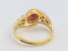 Cargar imagen en el visor de la galería, 0372: Vintage; 18ct Gold "carbuncle" Red Agate Diamonds Dress Ring- rare,