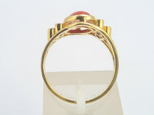 Cargar imagen en el visor de la galería, 0372: Vintage; 18ct Gold "carbuncle" Red Agate Diamonds Dress Ring- rare,