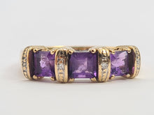 Load image into Gallery viewer, 6328 Vintage: 9ct Gold Rich Purple Amethyst Trilogy Diamonds Dress Ring