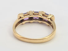 Load image into Gallery viewer, 6328 Vintage: 9ct Gold Rich Purple Amethyst Trilogy Diamonds Dress Ring
