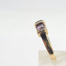 Load image into Gallery viewer, 6328 Vintage: 9ct Gold Rich Purple Amethyst Trilogy Diamonds Dress Ring