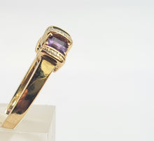 Load image into Gallery viewer, 6328 Vintage: 9ct Gold Rich Purple Amethyst Trilogy Diamonds Dress Ring