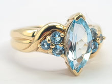 Load image into Gallery viewer, 6283 Vintage; Statement 9ct Gold 7 Swiss Blue Topaz Cocktail Ring