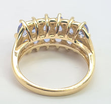 Load image into Gallery viewer, 6264 Vintage: 9ct Gold Blue Tanzanites Diamonds Tiered Cocktail Ring
