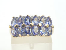Load image into Gallery viewer, 6264 Vintage: 9ct Gold Blue Tanzanites Diamonds Tiered Cocktail Ring
